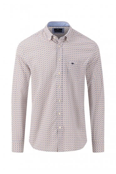 Print Pattern Long Sleeve Cotton Shirt – Orient Red