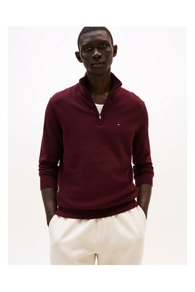 Quarter-Zip Mock Neck Jumper – Deep Burgundy