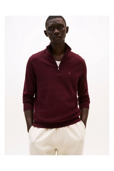 Quarter-Zip Mock Neck Jumper – Deep Burgundy