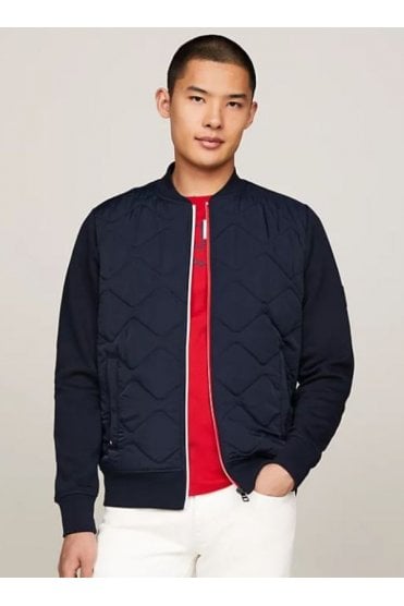 Quilted Mixed Texture Zip-Through Bomber Jacket – Desert Sky