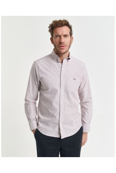Regular Fit Banker Stripe Classic Oxford Shirt – Plumped Red