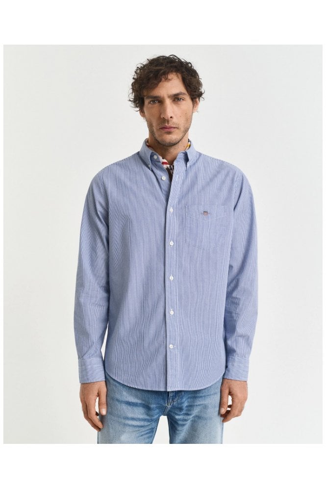 Regular Fit Banker Stripe Poplin Shirt - College Blue