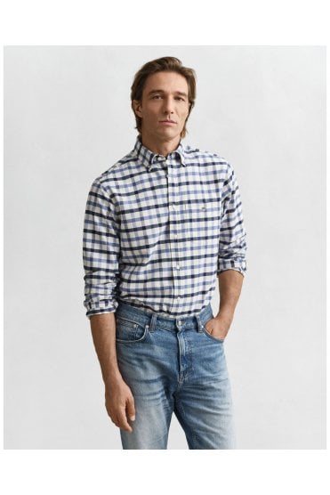 Regular Fit Checked Oxford Shirt – Faded Denim