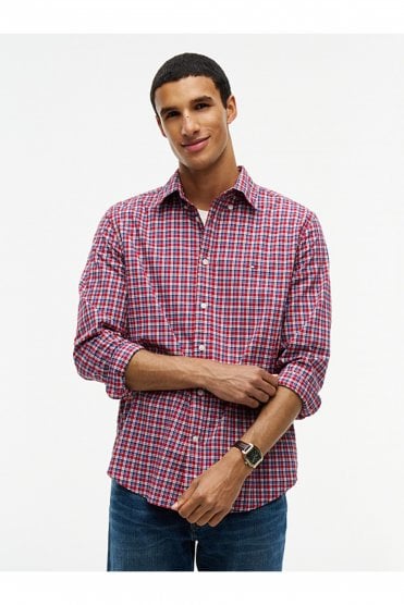 Regular Fit Flex Tartan Poplin Shirt – Medium Red Check