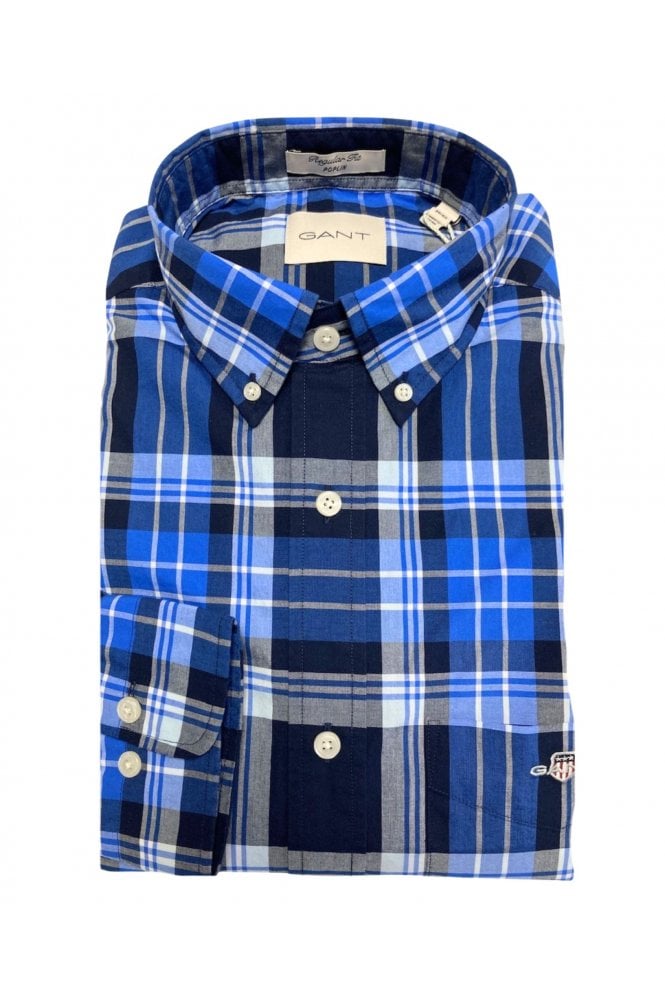 Regular Fit Poplin Check Shirt – Classic Blue