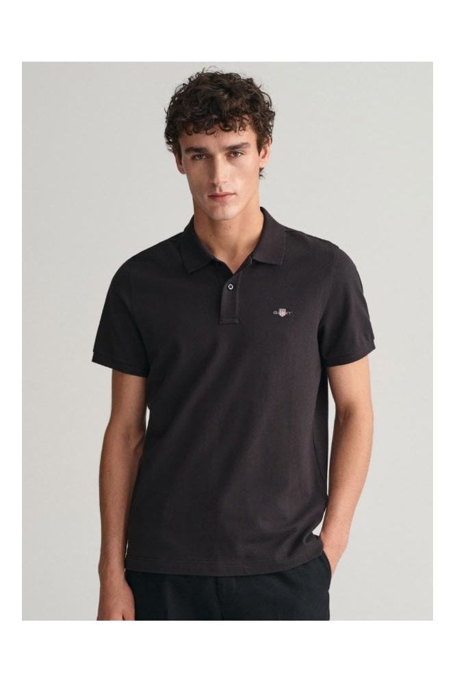 Regular Fit Shield Piqué Polo Shirt – Black