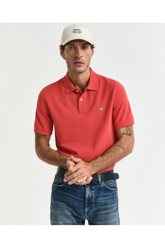 Regular Fit Shield Piqué Polo Shirt – Brick Red