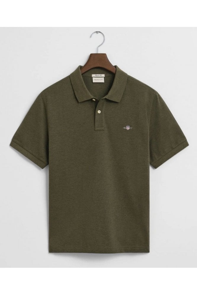Regular Fit Shield Piqué Polo Shirt – Khaki Green Melange
