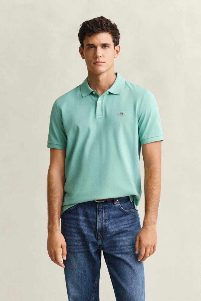  Regular Fit Shield Piqué Polo Shirt - Muted Turquoise