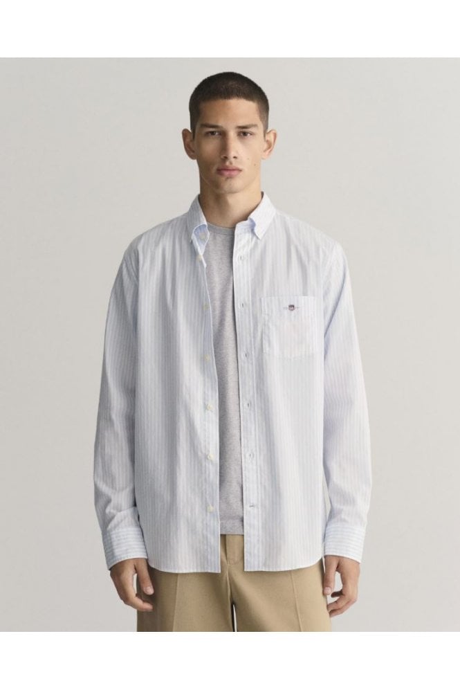 Regular Fit Striped Poplin Shirt – Light Blue