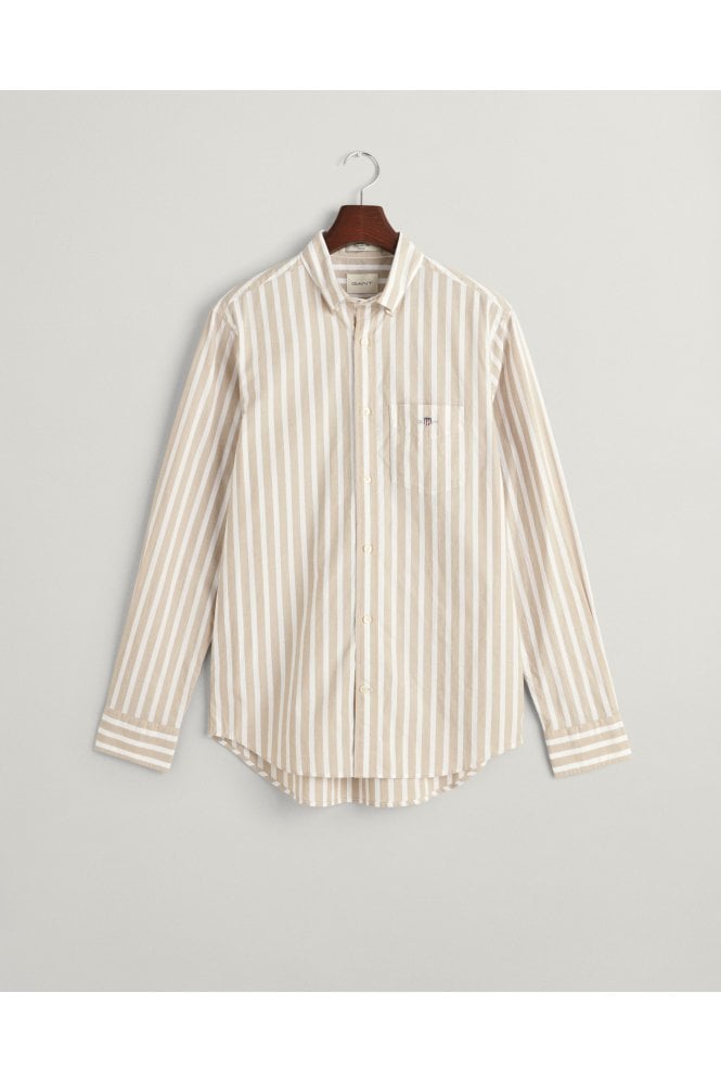 Regular Fit Wide Striped Poplin Shirt – Dried Khaki