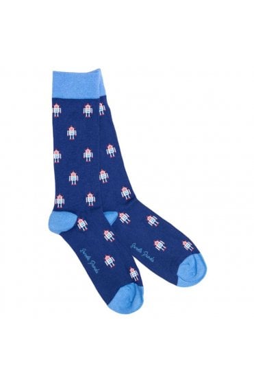 Robot Bamboo Socks – Blue