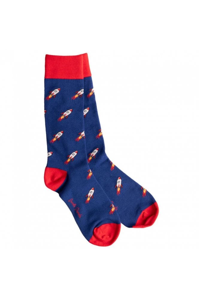 Rocket Ship Bamboo Socks – Blue