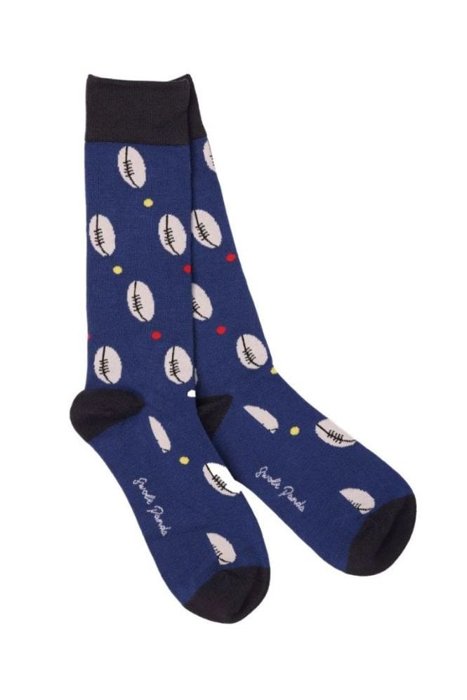 Rugby Ball Bamboo Socks – Blue