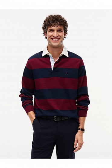 Rugby Stripe Jersey Sweatshirt – Burgundy / Carbon Navy