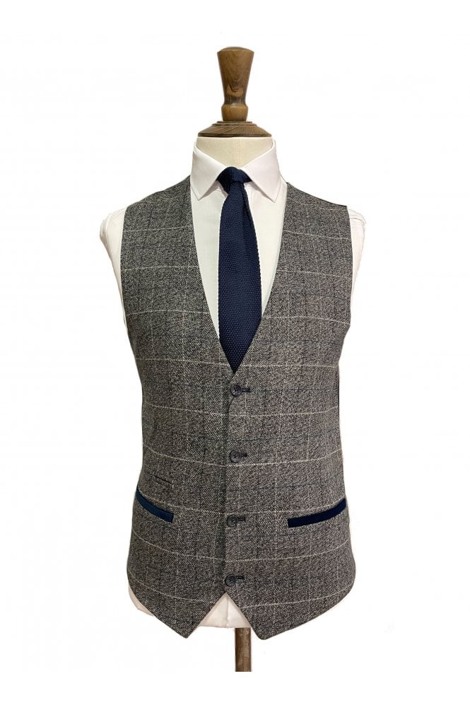 Scott Single Breasted Tweed Check Waistcoat - Grey