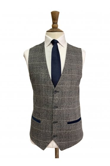 Scott Single Breasted Tweed Check Waistcoat - Grey