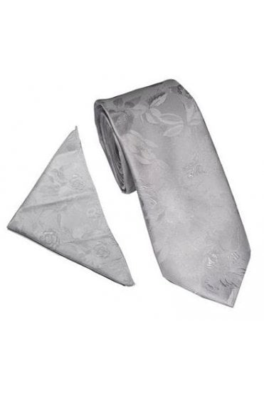 Shadow Floral Tie Set - Silver