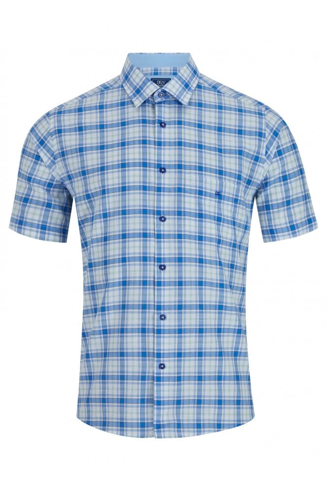 Short Sleeve Check Pattern Casual Shirt – Sky Blue