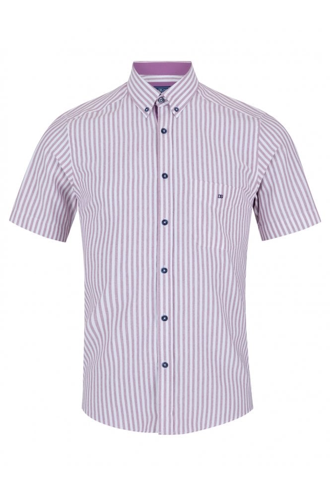 Short Sleeve Regular Fit Casual Striped Shirt – Purple / White