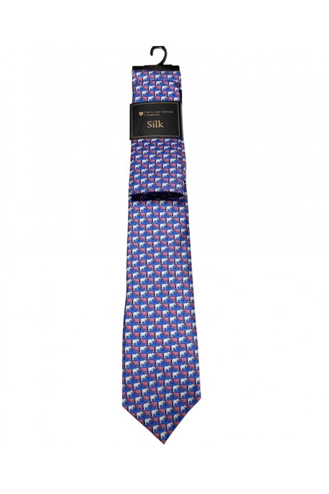 Silk Elephant Tie Set – Blue / Pink