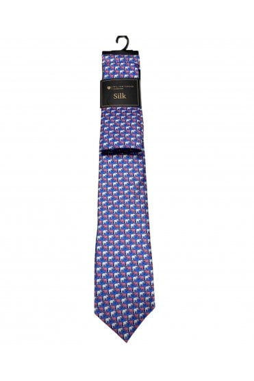 Silk Elephant Tie Set – Blue / Pink