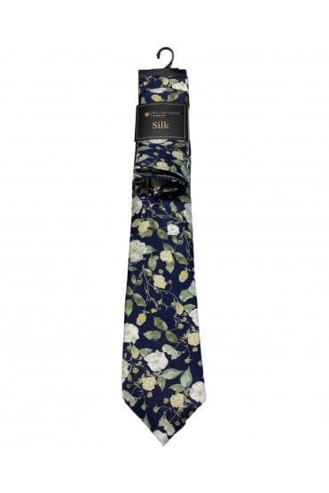 Silk Floral Tie Set – Navy / Green