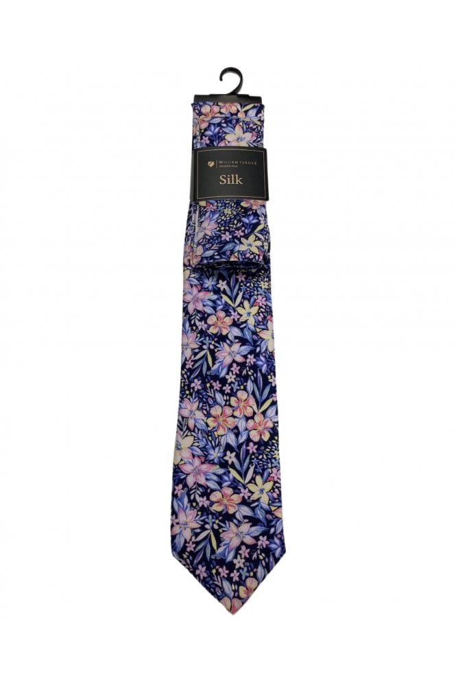 Silk Floral Tie Set – Navy / Pink