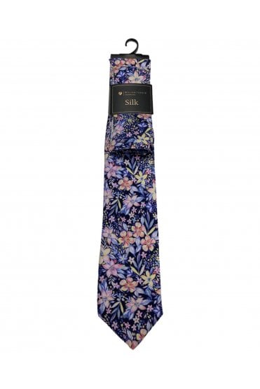 Silk Floral Tie Set – Navy / Pink
