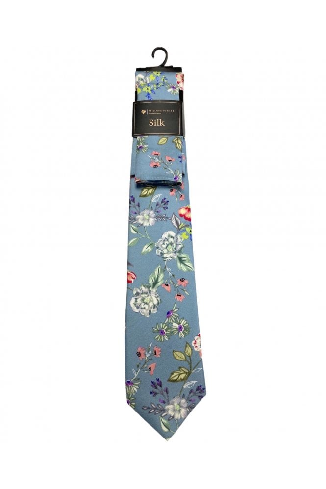 Silk Floral Tie Set – Pale Blue