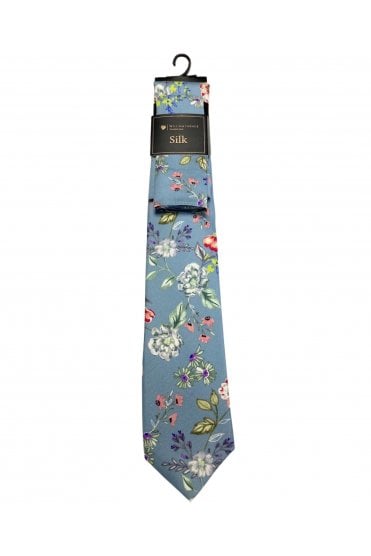 Silk Floral Tie Set – Pale Blue