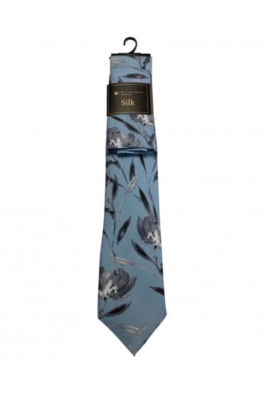 Silk Floral Tie Set – Slate Blue