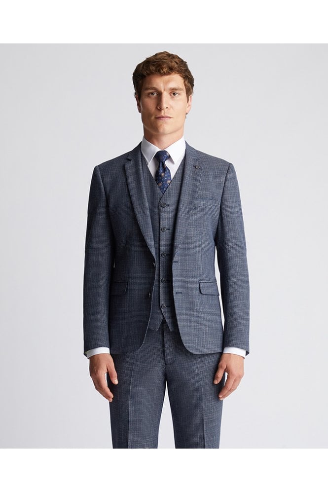 Slim Fit Checked Stretch Jacket – Dark Blue