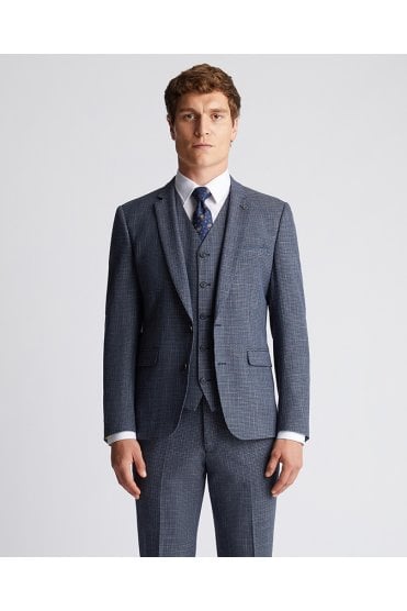 Slim Fit Checked Stretch Jacket – Dark Blue