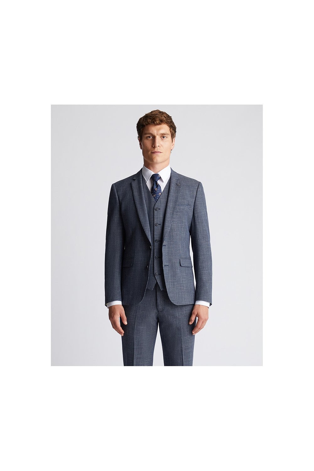 Slim Fit Checked Stretch Suit Jacket Dark Blue