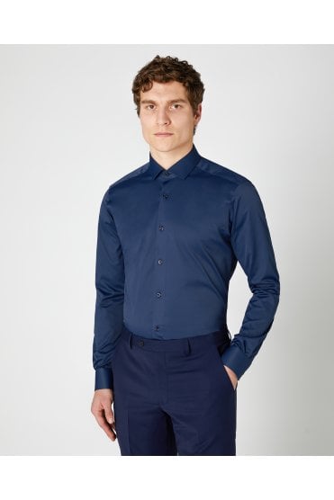 Slim Fit Cotton Stretch Shirt - Navy