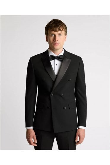 Slim Fit Double-Breasted Dinner Suit Jacket – Black