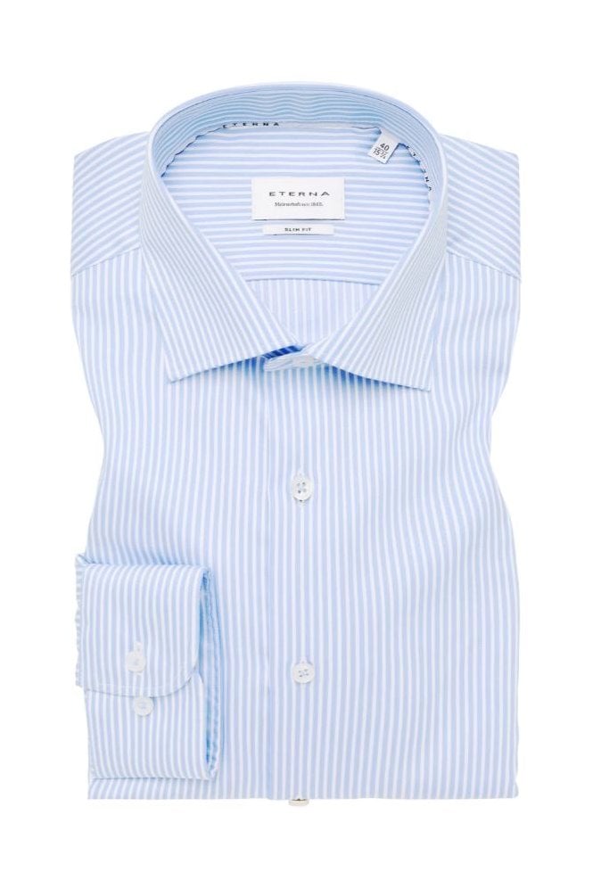 Slim Fit Long Sleeve Striped Shirt – Light Blue