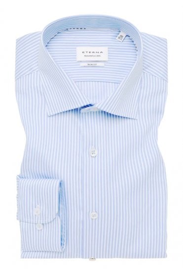 Slim Fit Long Sleeve Striped Shirt – Light Blue