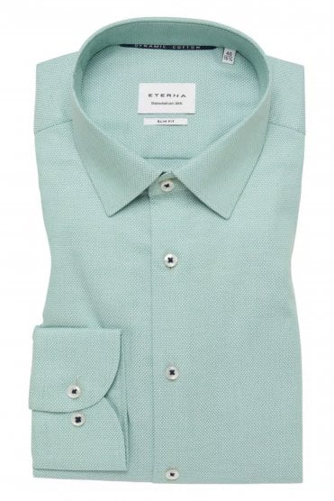 Slim Fit Long Sleeve Structured Cotton Shirt – Green