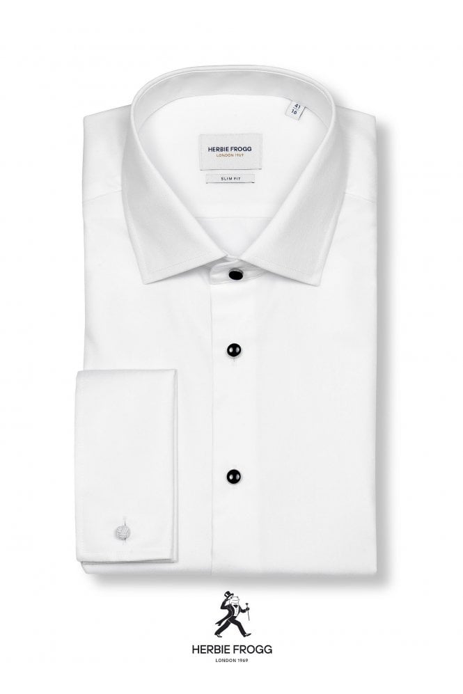 Slim Fit Luxury Twill Stud Button Tux Shirt – White