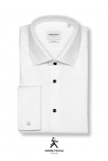Slim Fit Luxury Twill Stud Button Tux Shirt – White
