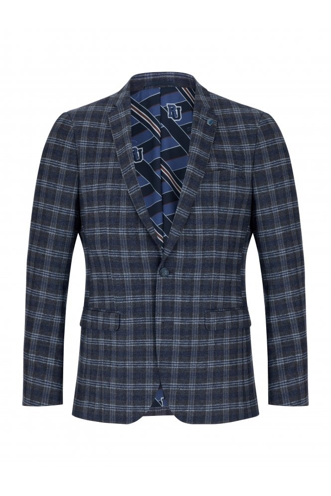 Slim Fit Stretch Checked Jacket - Grey