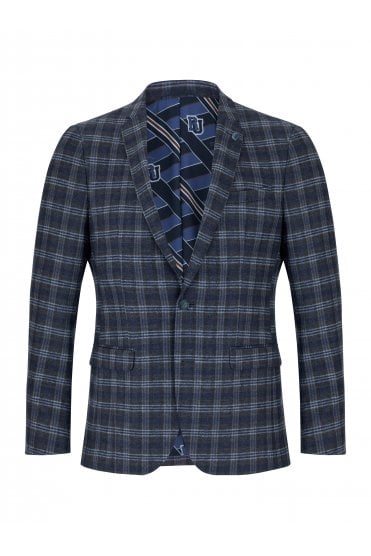 Slim Fit Stretch Checked Jacket - Grey