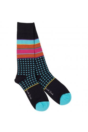 Stripe & Diamond Bamboo Socks – Navy / Multi