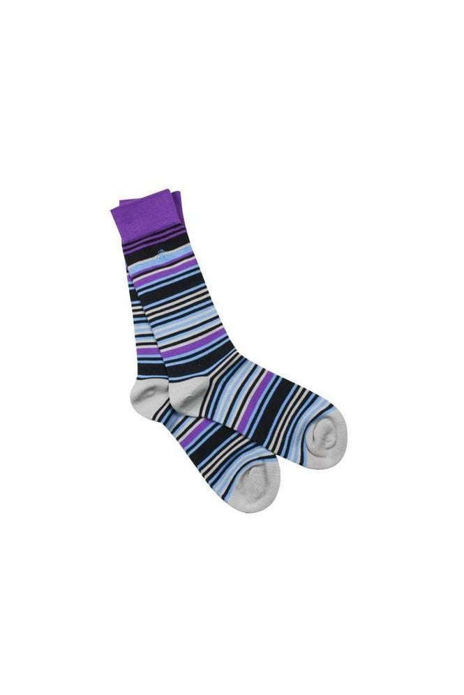 Striped Bamboo Socks - Purple / Blue