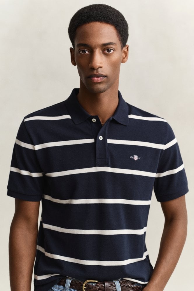Striped Polo Shirt - Evening Blue