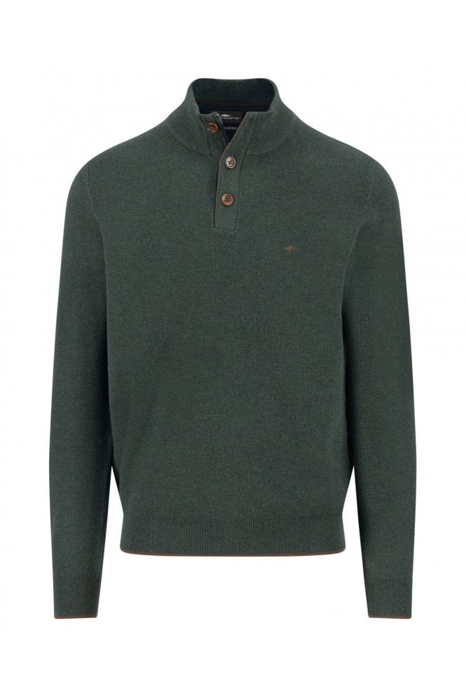 Structure Cotton Troyer Button Sweater – Dark Ivy