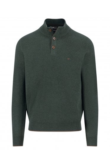 Structure Cotton Troyer Button Sweater – Dark Ivy
