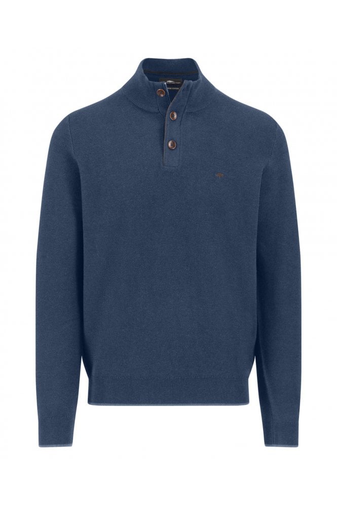 Structure Cotton Troyer Button Sweater – Night
